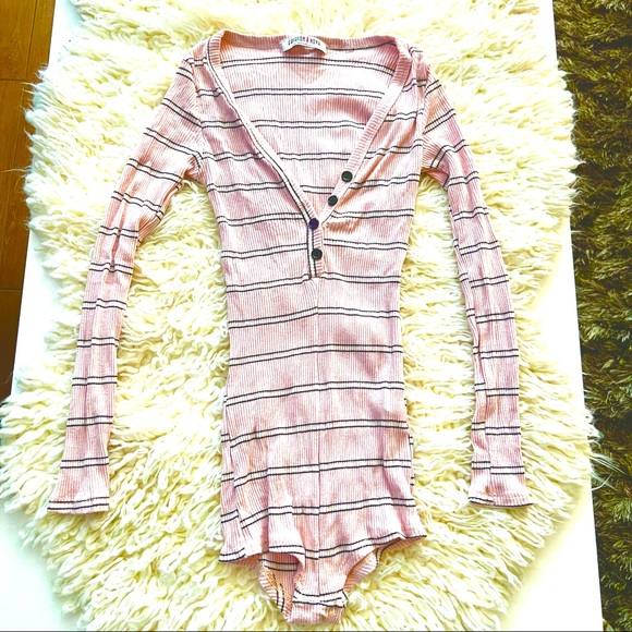 Fashion Nova Tops - Adorable Pink & Black Striped V-Neck Bodysuit! So cute!